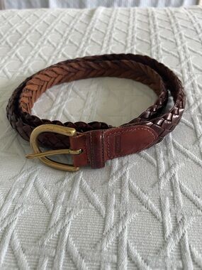 Coach Vintage Braided Leather Belt with Brass Buckle - Dark Brown